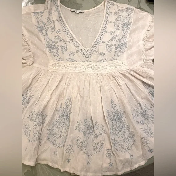 American Eagle Outfitters Blue Embroidered Lace Lightweight Boho Tunic Blouse MD - Picture 8 of 16